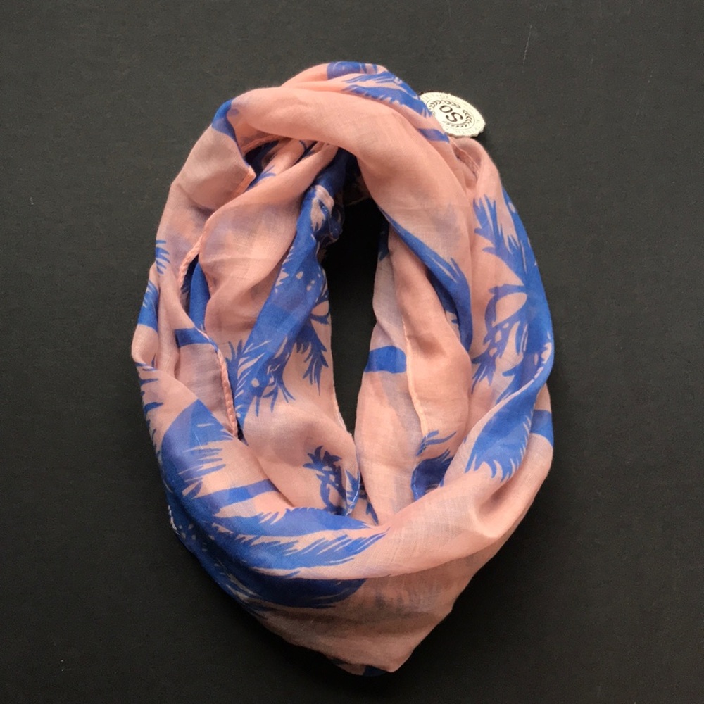 Palm Trees Peachy Pink Blue Infinity Scarf - Picture 1 of 4